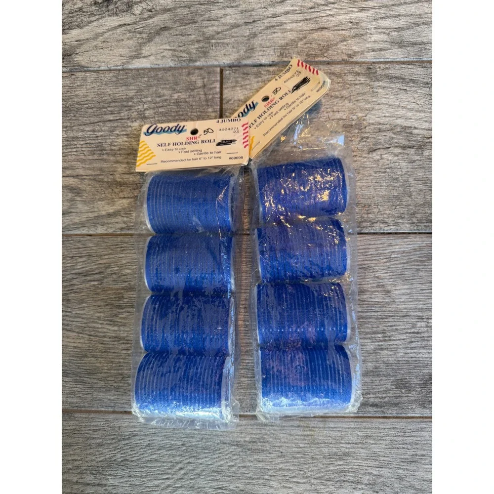 Goody Hair Rollers Jumbo Blue Self Holding 1992 Vintage 8 pc NWT 69698 Curlers‎